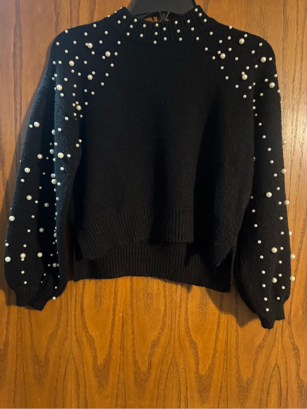 Sincerely Jules Black Pearl-Embellished Mock Neck Sweater
